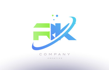 rk r k alphabet green blue swoosh letter logo icon design