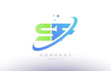 sf s f alphabet green blue swoosh letter logo icon design