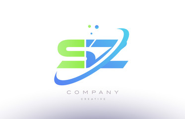sz s z alphabet green blue swoosh letter logo icon design