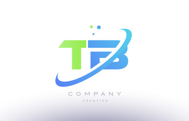 tb t b alphabet green blue swoosh letter logo icon design