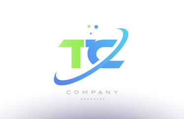 tc t c alphabet green blue swoosh letter logo icon design - obrazy, fototapety, plakaty