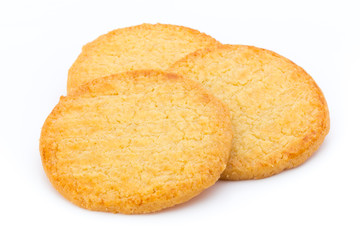 Stacked short pastry cookies isolated on white background.