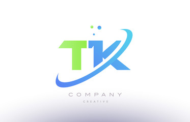 tk t k alphabet green blue swoosh letter logo icon design