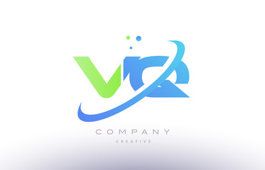 vq v q alphabet green blue swoosh letter logo icon design