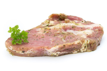 Pork chop, marinated. Isolated on the white background.