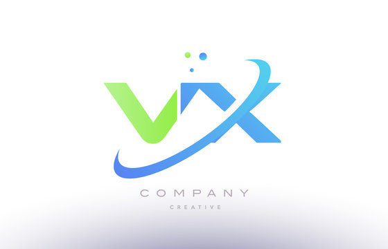 vx v x alphabet green blue swoosh letter logo icon design