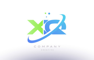 xq x q alphabet green blue swoosh letter logo icon design