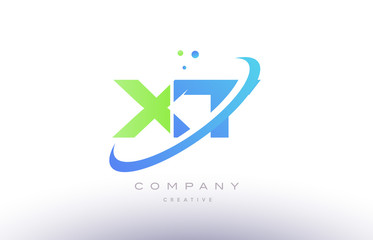 xt x t alphabet green blue swoosh letter logo icon design