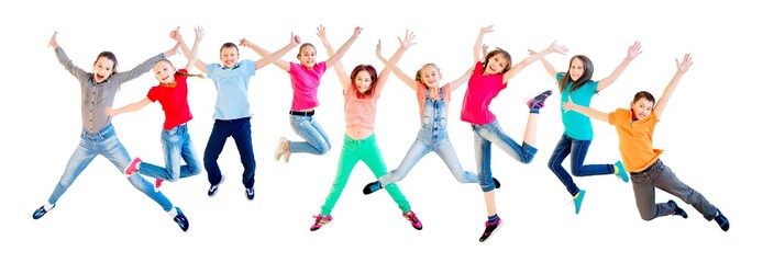 Happy kids jumping