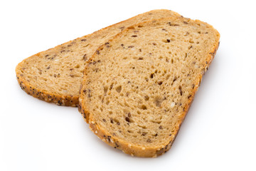 Rye bread slice isolated on white background.