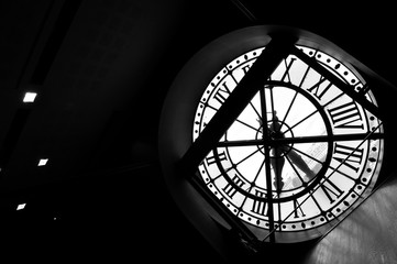 Monument Clock in old train station. Musee, D'Orsay, Paris.