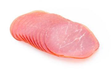 Pork ham slices isolated on white background.