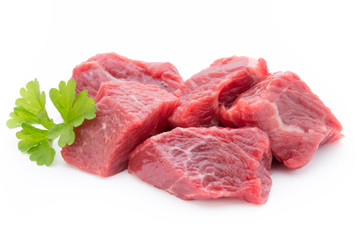 fresh meat on slice on the white background.