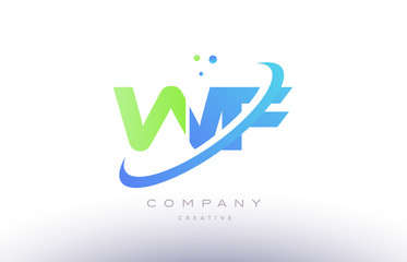 wf w f alphabet green blue swoosh letter logo icon design