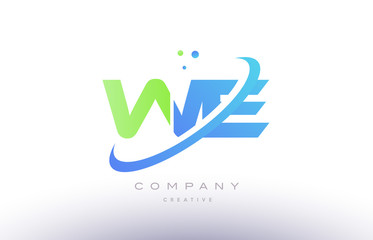 we w e alphabet green blue swoosh letter logo icon design