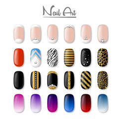 Obraz premium Set of colored painted nails. Manicure. Nail polish. Isolated on a white vector background.