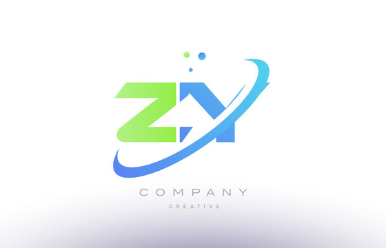 zy z y alphabet green blue swoosh letter logo icon design
