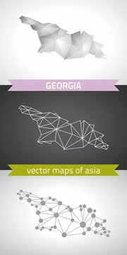 Georgia  collection of vector design modern maps, gray and black and silver dot contour mosaic 3d map