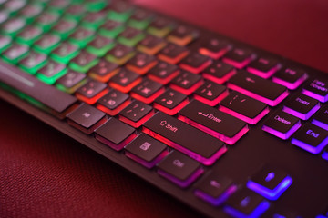 Beautiful computer keyboard with backlight in the dark