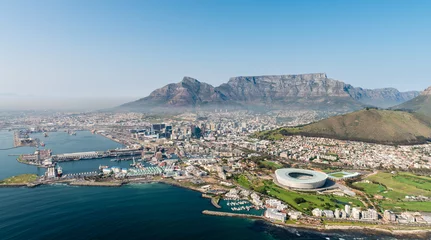 Wall murals South Africa Cape Town (aerial view from a helicopter) with the stadium in the focus