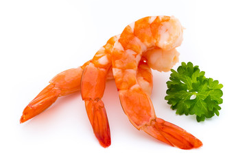 Steamed tiger shrimp isolated on white background.