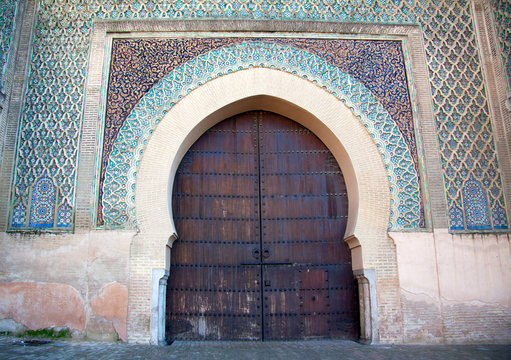 Bab Mansour Gate decorated with impressive zellij (mosaic ceramic tiles). Meknes, Morocco, Africa