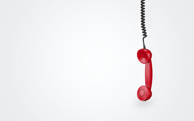 Vintage red phone reciever on white background. 3d rendering