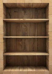 Blank wooden bookshelf. 3d rendering