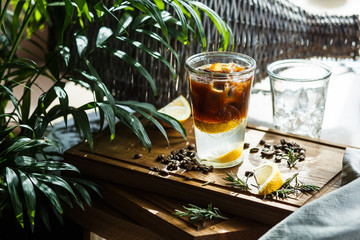Coffee cocktail with lemon and tonic