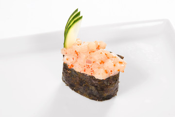 Traditional Japanese cuisine, gunkany on white background