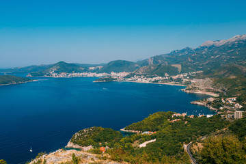Naklejka na ściany i meble The Budva Riviera in Montenegro. Sea coast of Montenegro.