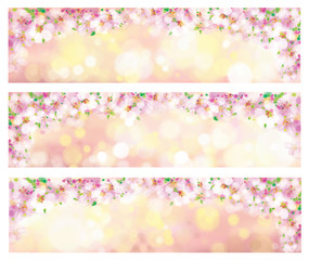 Vector blossoming branches of tree, spring banners, blurred effect.