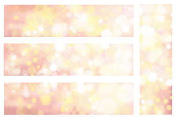 Vector pink and yellow colors, bokeh, sparkle banners.