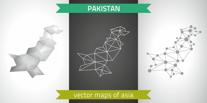 Pakistan collection of vector design modern maps, gray and black and silver dot contour mosaic 3d map