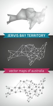 Jervis Bay Territory set of grey and silver mosaic 3d polygonal maps. Graphic vector triangle geometry outline shadow perspective maps