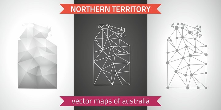 Northern Territory collection of vector design modern maps, gray and black and silver dot contour mosaic 3d map