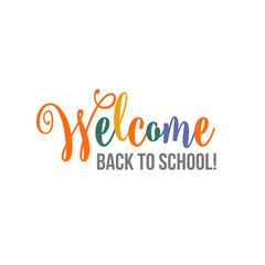 Welcome back to school brush lettering poster, banner, postcard design, vector illustration isolated on white background. Hand written welcome back to school poster, banner, card