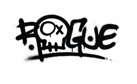 graffiti sprayed rogue tag in black over white