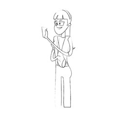 young woman with glasses holding cellphone  cartoon icon image vector illustration design 