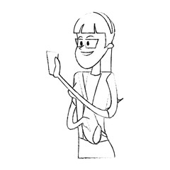 young woman with glasses holding cellphone  cartoon icon image vector illustration design 