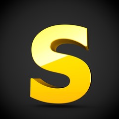 Glossy yellow paint letter S uppercase with softbox reflection