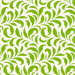Seamless pattern with green leaves. Monochrome spring background. Vector illustration