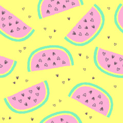 Tropical summer seamless background with repeating watermelons