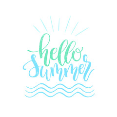Hello Summer brush and ink hand lettering design element.