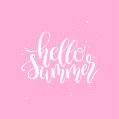 Hello Summer brush and ink hand lettering design element.