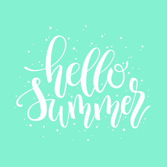 Hello Summer brush and ink hand lettering design element.