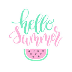 Obraz premium Hello Summer brush and ink hand lettering design element.