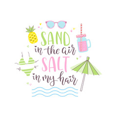 Summer design sticker with tropical beach elements