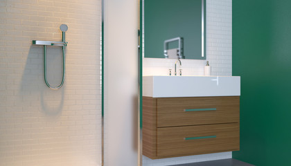 Bathroom in gray tones with heated floors. 3D rendering