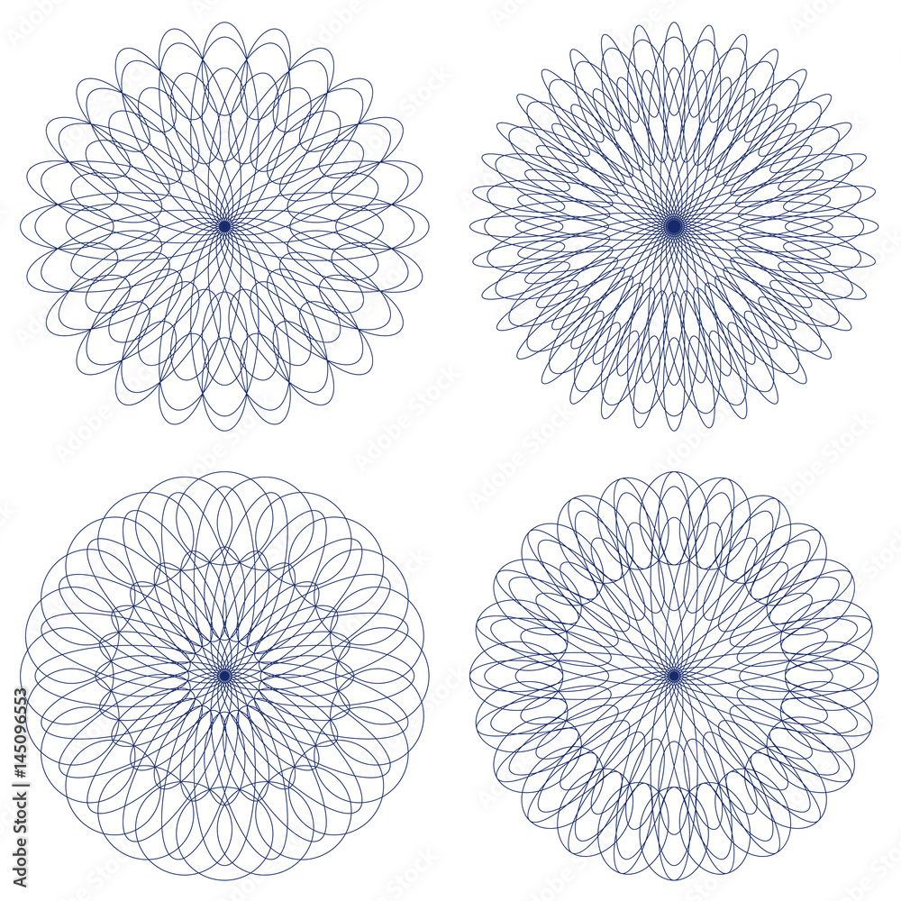 Poster set of vector guilloche rosettes